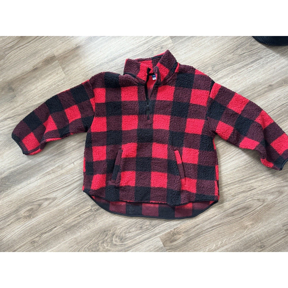 Old Navy Buffalo Red and Black Plaid Sherpa Fleece Pull Over Women's SZ XXL Tall